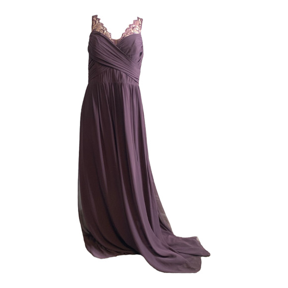 NWT Hayley Paige Women's Long Bridesmaid Gown Chiffon Dress Size 12 Purple - Picture 6 of 6